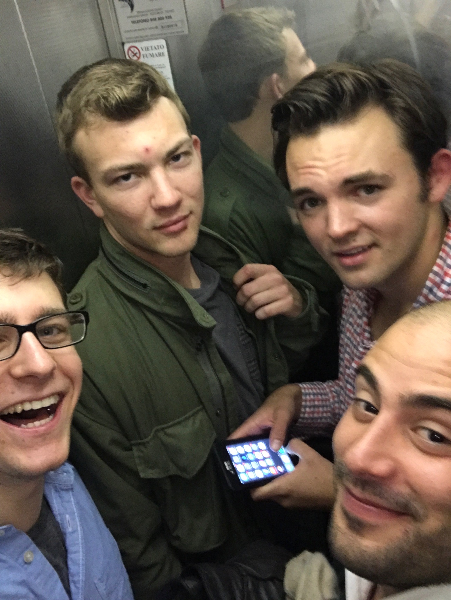 A happy group in the elevator